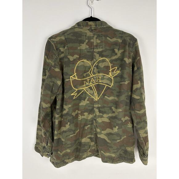 Vtg Y2K American Eagle Women's Camo Embroidered Nah Jacket Size L Broken Heart - Picture 5 of 12